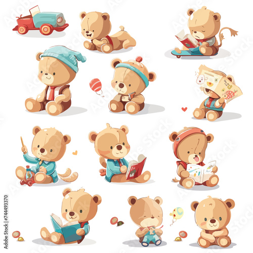 Cute baby character in differents activities . Funny
