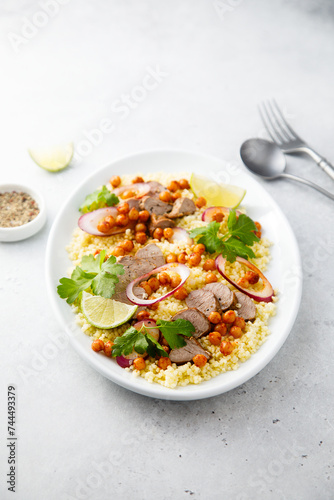 Couscous salad with lamb and chickpeas
