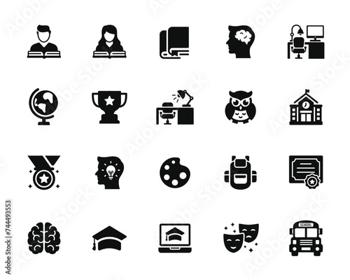 Education icon set isolated on transparent background