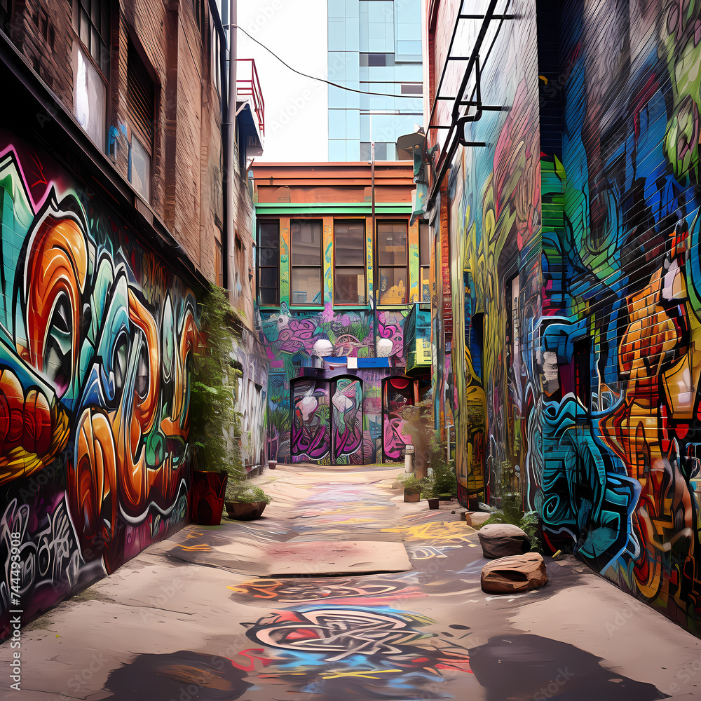 Street graffiti on an urban alley. 