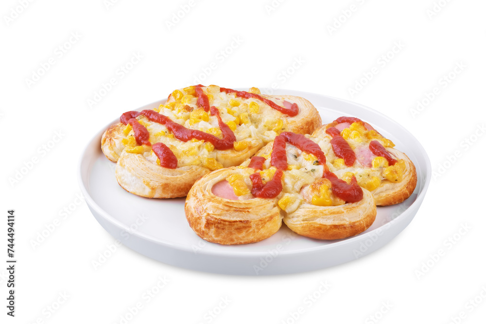 Korean baked sausage bread Hotdog on a white isolated background Korean baked sausage bread Hotdog on a white isolated background
