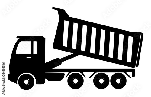 Dump truck tipper symbol, open dumper, black on white background