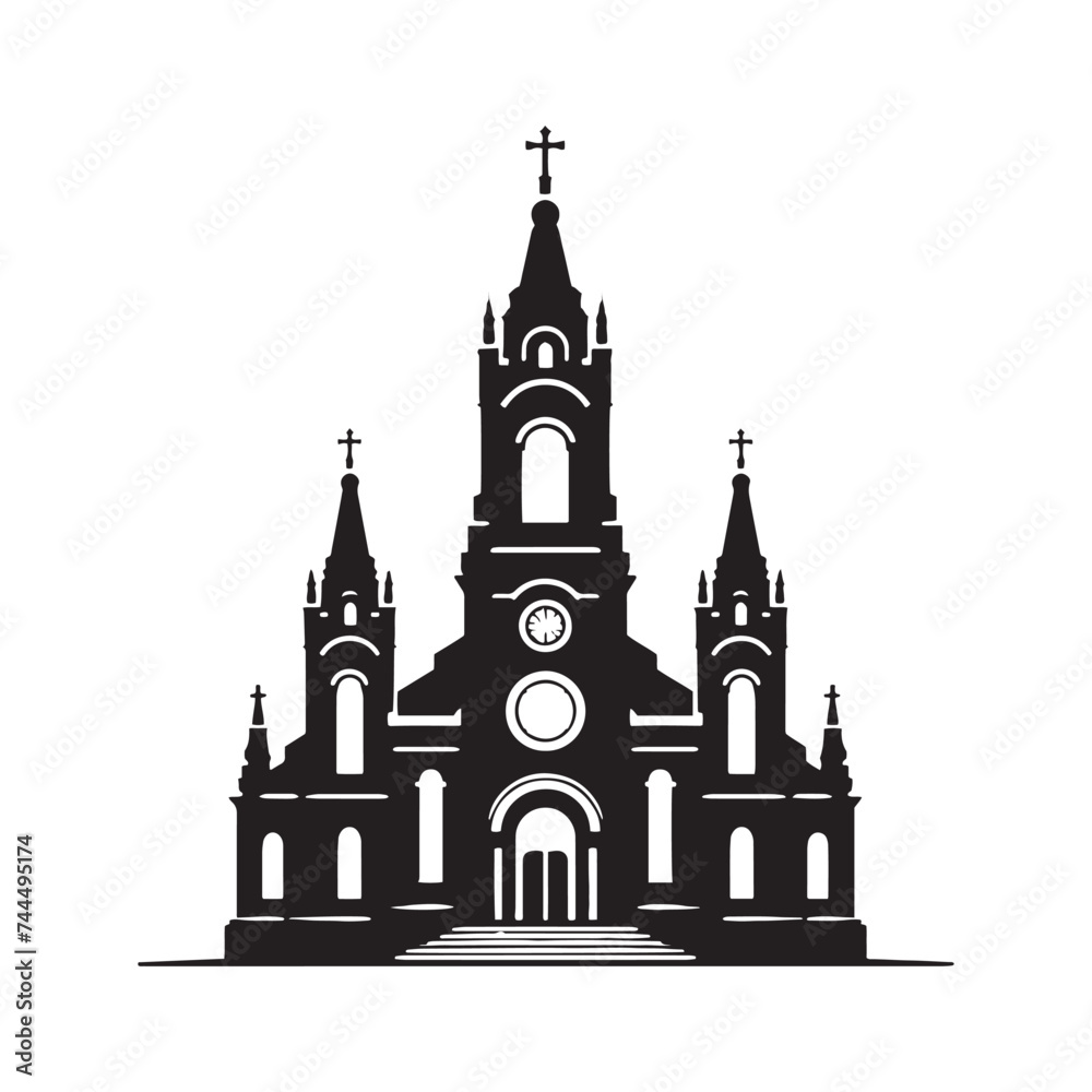 Cathedral Silhouette Showcase - Unveiling the Majestic Beauty through Cathedral Illustration - Cathedral Vector
