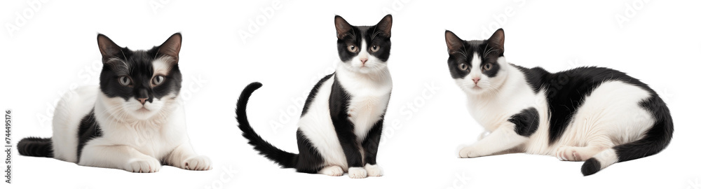 black and white cats isolated on transparent background