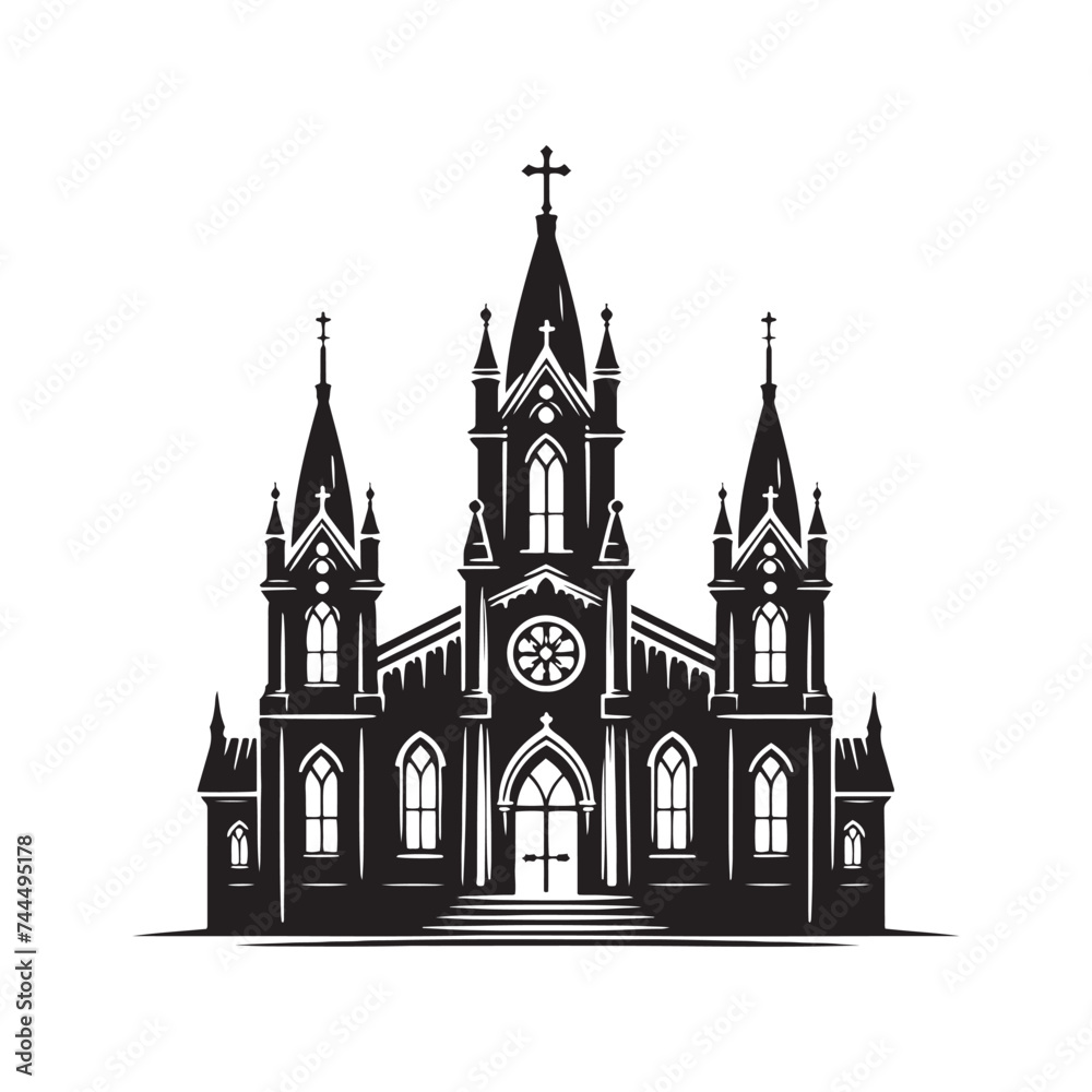Eerie Cathedral Silhouette Ensemble - Crafting an Ethereal Tale with Cathedral Illustration and Cathedral Vector
