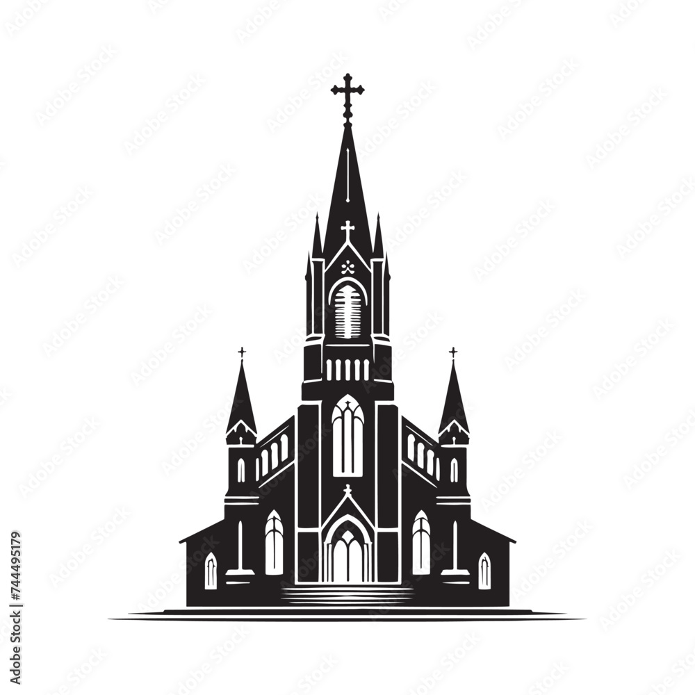 Bewitching Church Silhouette Elegance - A Dance of Shadows and Reverence with Church Vector - Church Illustration
