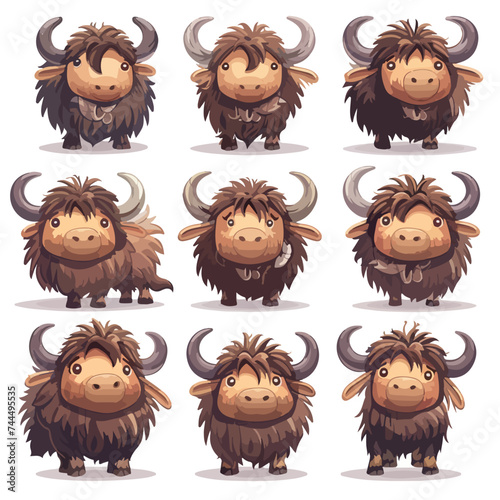 Cute Yak Character with Dense Fur and Horns Standing