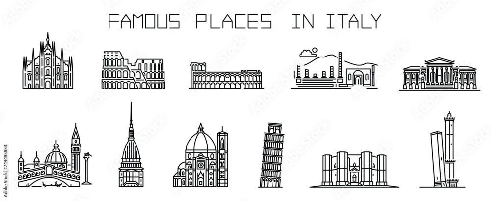 Italian landmarks icons set vector line illustrations with icon editable stroke