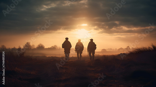  model soldiers standing around on the ground at a sunset © Oleksandr