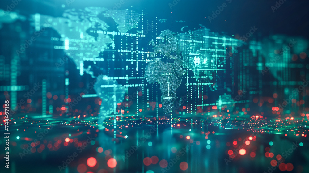 Obraz premium スクリーンに映し出したデジタルな世界地図
