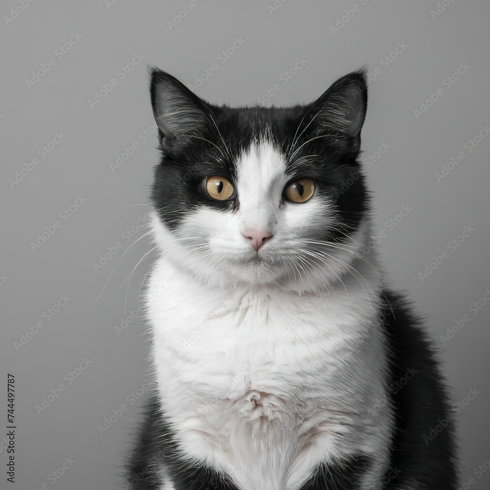 cute kitty with monochrome wall background