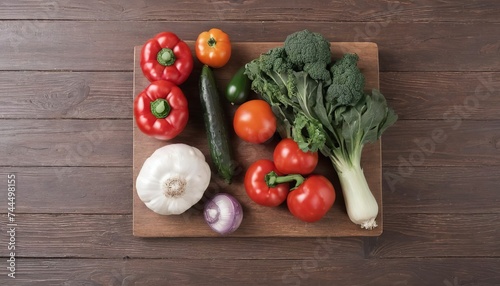 High angle vegetables on wooden table