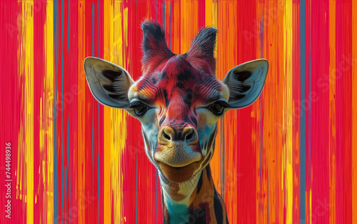 Creative image of an African giraffe on an abstract orange-yellow background in African ethno style.