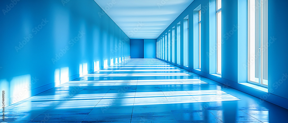 A modern corridor, where architecture and light create a pathway of clean lines and perspectives in an indoor space A modern corridor, where architecture and light create a pathway of clean lines and perspectives in an indoor space