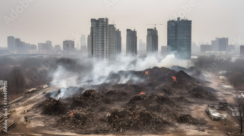  a scene of buildings burning in a city