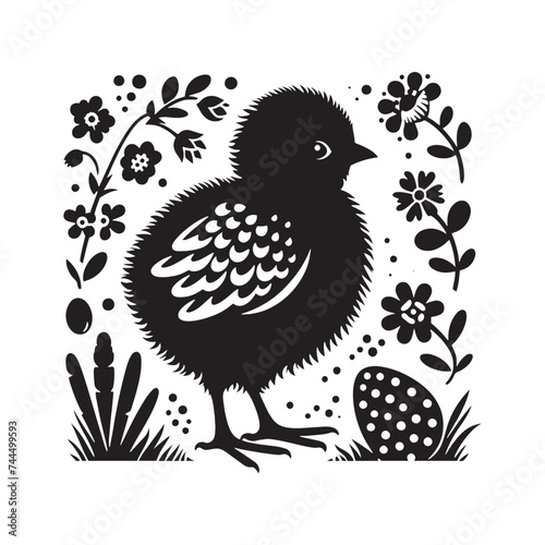 Easter Chick Silhouette Spectacle - A Theatrical Display of Shadows and Playful Atmosphere with Chick Vector - Easter Vector - Easter Chick Illustration
