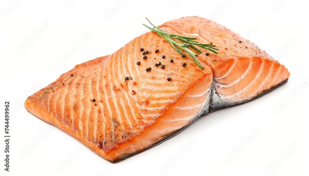 fried salmon isolated on white background