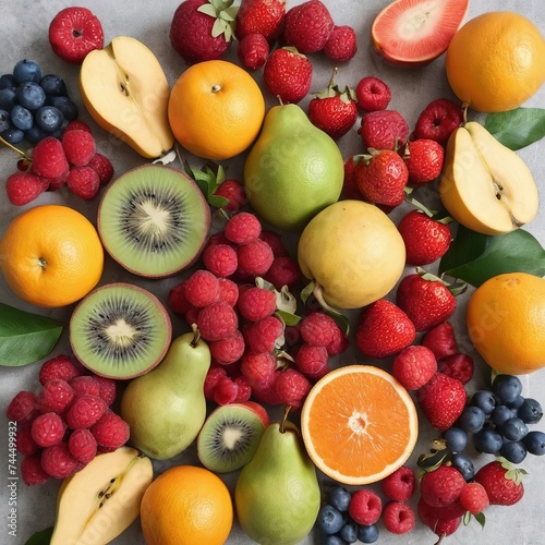 Fresh fruits arrangement flat lay