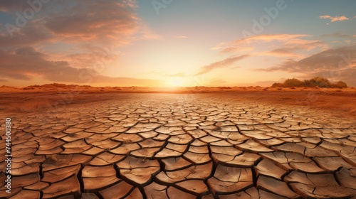Dry, cracked earth. Drought. Lack of water for irrigation. Agricultural industry.The ground is covered with cracks in the top view for a background or graphic design with the concept of drought.