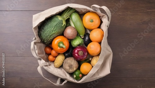 Top view vegetables and fruits in bag