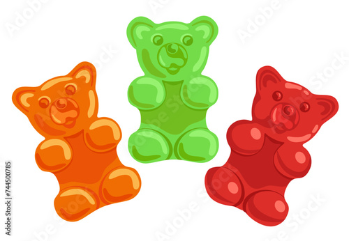 Colorful gummy bears for kids. Gummy figures of animals, sweets, candies. Vector cartoon illustration photo
