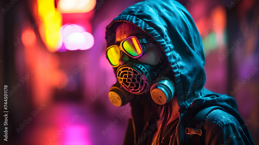  pxt of a woman in a gas mask on halloween night
