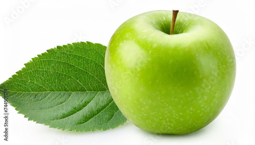 Green apple with leaf isolated on a white background