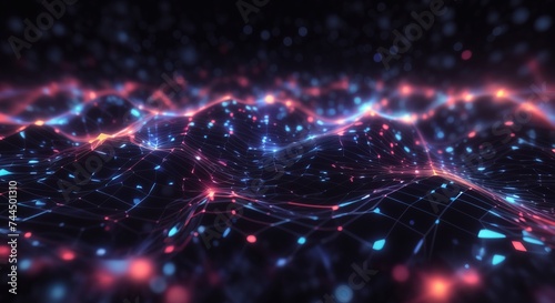 Digital background with glowing particles and lines