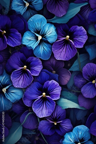 Vibrant Blue and Purple Pansies Texture Background