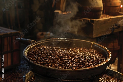 Aromatic whispers rise from a fresh brew nestled amid a trove of coffee beans