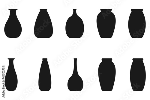 Vase vector set. Pot Pottery Vases Flower Home Interior Decoration. Vector illustration isolated on white background.