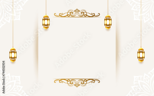 luxury ornamentel empty islamic ramadan eid background banner with lantern  photo