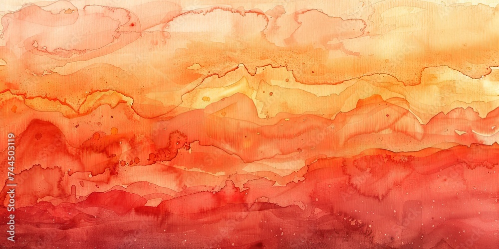 Red and yellow paint, peach fuzz watercolor background.