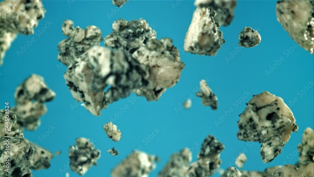 Super slow motion blue cheese flies up and falls down. Filmed on a high-speed camera at 1000 fps. High quality FullHD footage Super slow motion blue cheese flies up and falls down. Filmed on a high-speed camera at 1000 fps. High quality FullHD footage