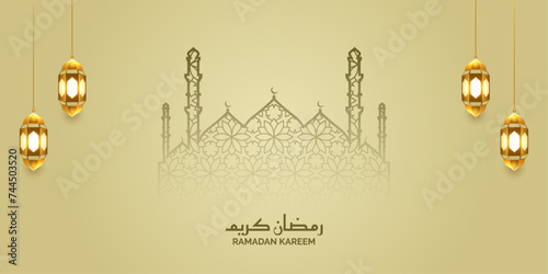 luxury gold empty islamic ramadan eid background banner with lantern 