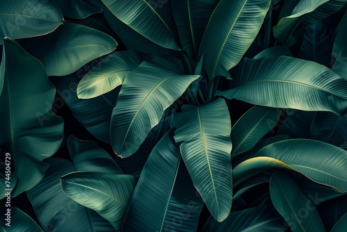 Textured banana leaves in a dark green hue perfect for natural backgrounds