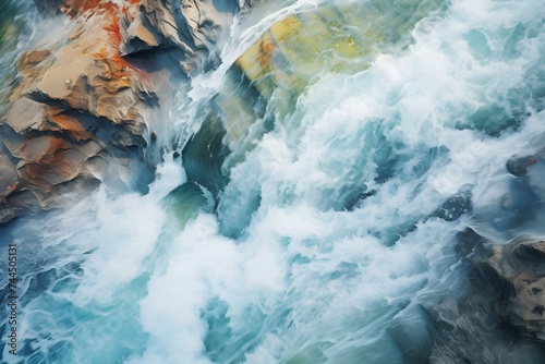 There is a large body of water that is flowing through a rocky area generative ai  © Min