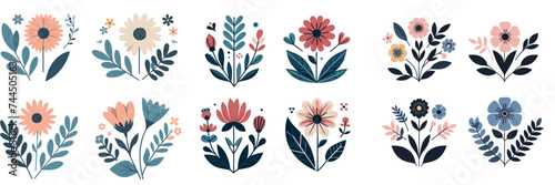 Vector set of flowers with a simple flat design style #744505163
