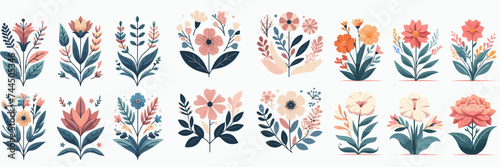 Vector set of flowers with a simple flat design style