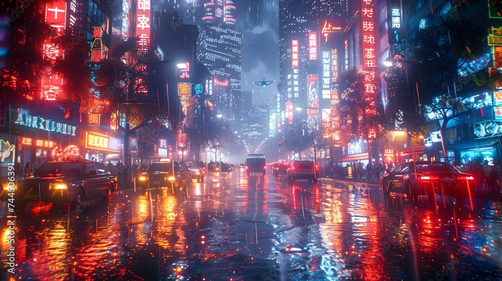 traffic in Neon Nights on Futuristic Cityscape traffic in Neon Nights on Futuristic Cityscape
