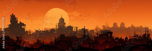 Red Planet Fantasy Landscape Futuristic Post-apocalyptic Background image HQ Print 15232x5120 pixels. Neo Game Art V7 8