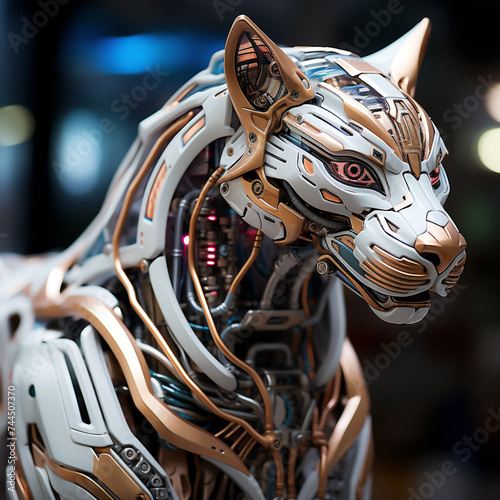 portrait of a cyber tiger in the night
