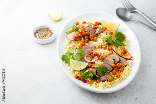 Couscous salad with lamb and chickpeas