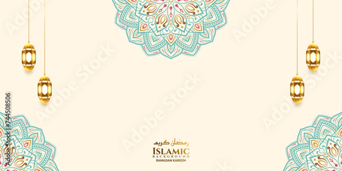 luxury colorful mandala islamic ramadan eid background banner with lantern 