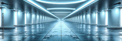 A corridor stretches into a futuristic vision, where architecture and light create a path to tomorrow in sleek design