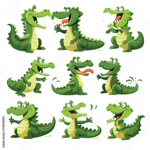 Funny Green Crocodile with Toothy Smile Engaged in D © iclute4