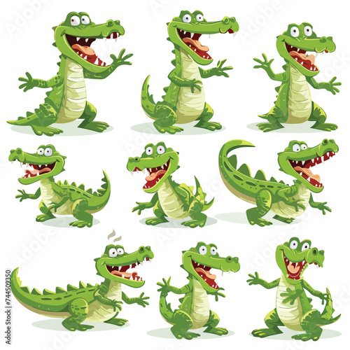 Funny Green Crocodile with Toothy Smile Engaged in D © iclute4