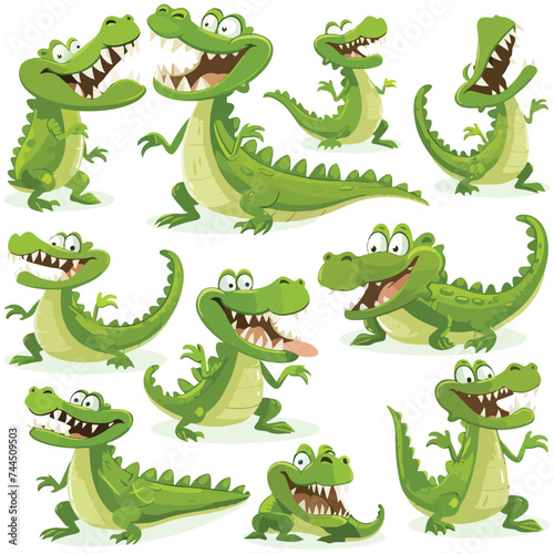 Funny Green Crocodile with Toothy Smile Engaged in D