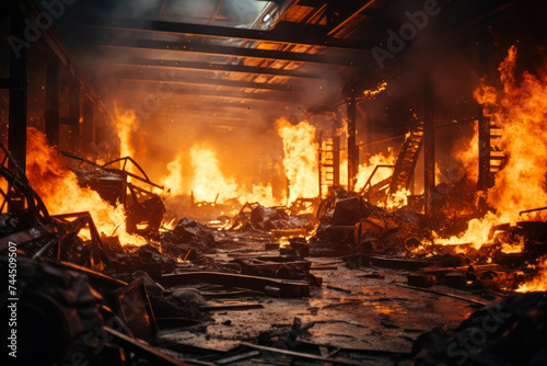 Intense Blaze Engulfs Industrial Interior.