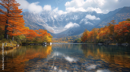 Quadro su tela Hotaka mountains and Azusa river in Kamikochi, Nagano, Japan